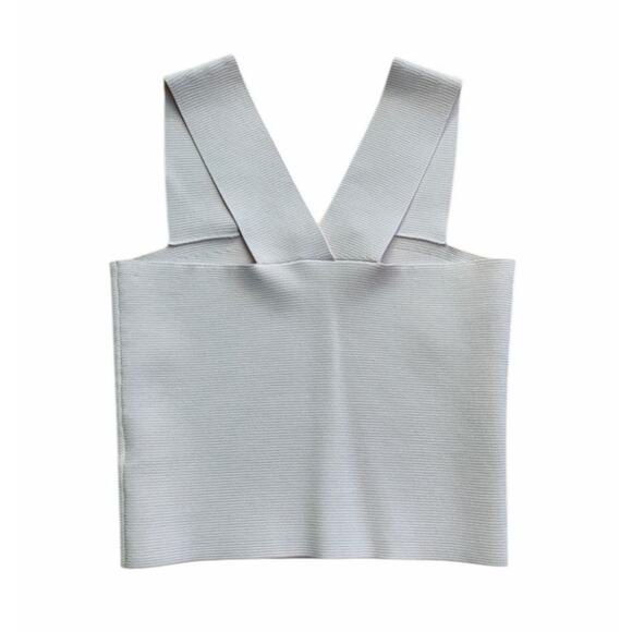 A.L.C. Women's Small White Luxe Stretch Sleeveless Racerback Straps Crop Tee - Picture 6 of 9